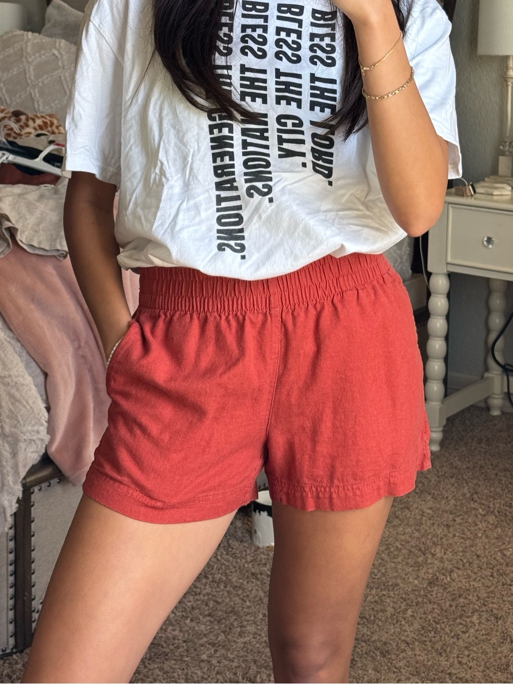 Old Navy Women's Coral-Red Linen Shorts